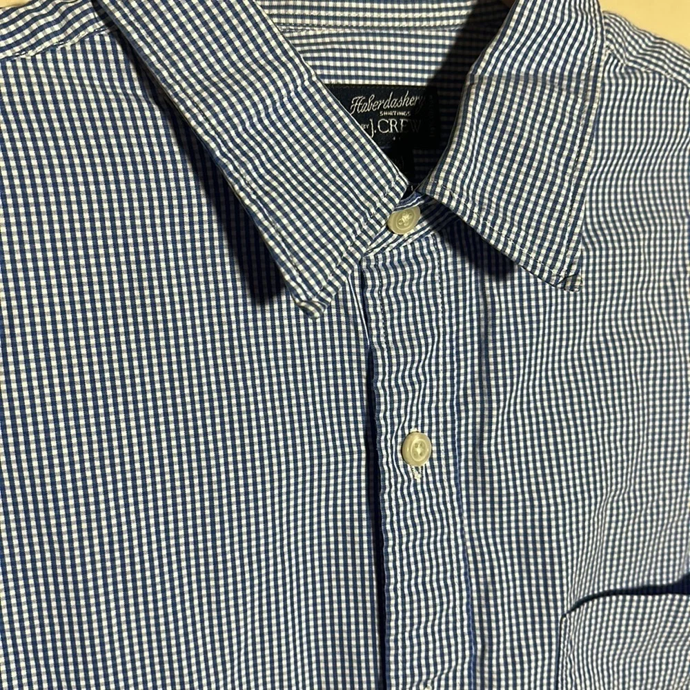 J Crew Haberdashery 80s 2 Ply Blue‎ White Button Down Shirt | 15-15 1/2